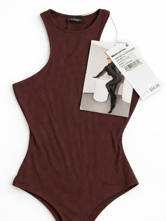 naked wardrobe Other - Naked Wardrobe Sculpted Streetwear Thong Bodysuit Brown Size‎ S NWT Sleeveless